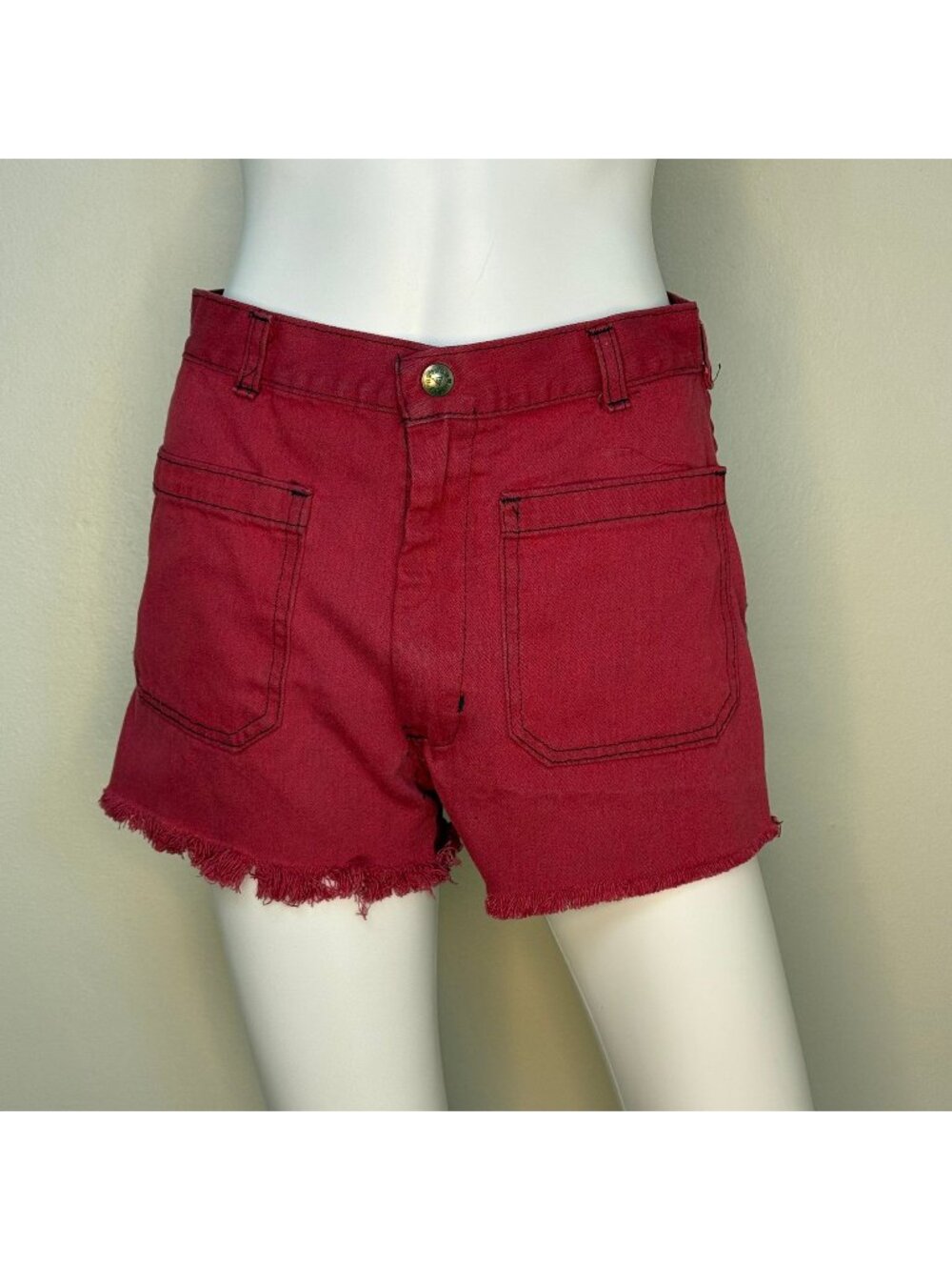 Vintage 1970s Red Denim Cut Off Shorts Navdungaree 28" Waist Navy Dungaree Jeans